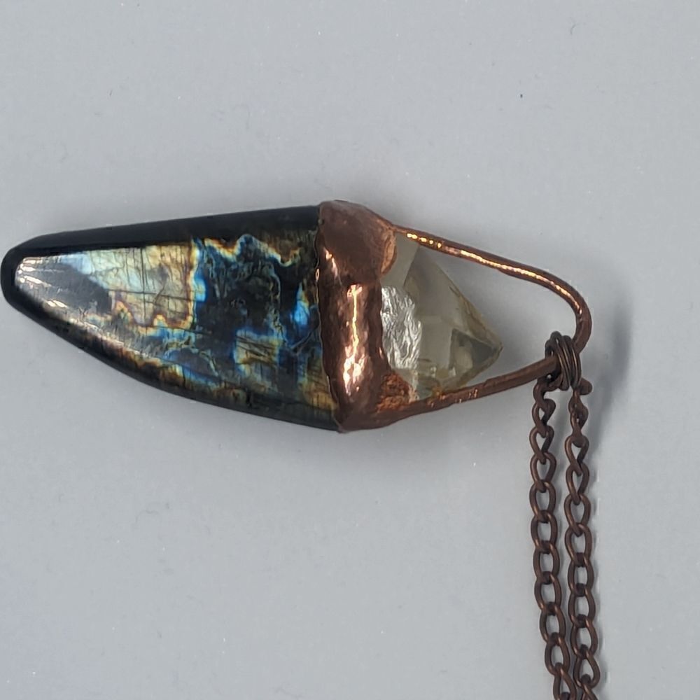 "Trepidation" Labradorite & Quartz Point Necklace - Picture 6 of 7